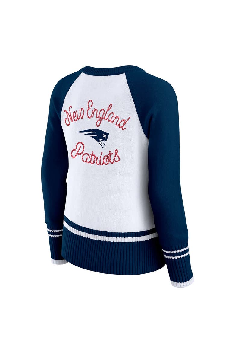 Women's WEAR by Erin Andrews White/Navy New England Patriots Colorblock Raglan Sweater, Alternate, color, White