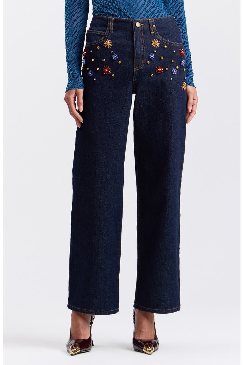 Crystal Embellished Straight Leg Jeans, Main, color, MULTI GEM-DARK RINSE