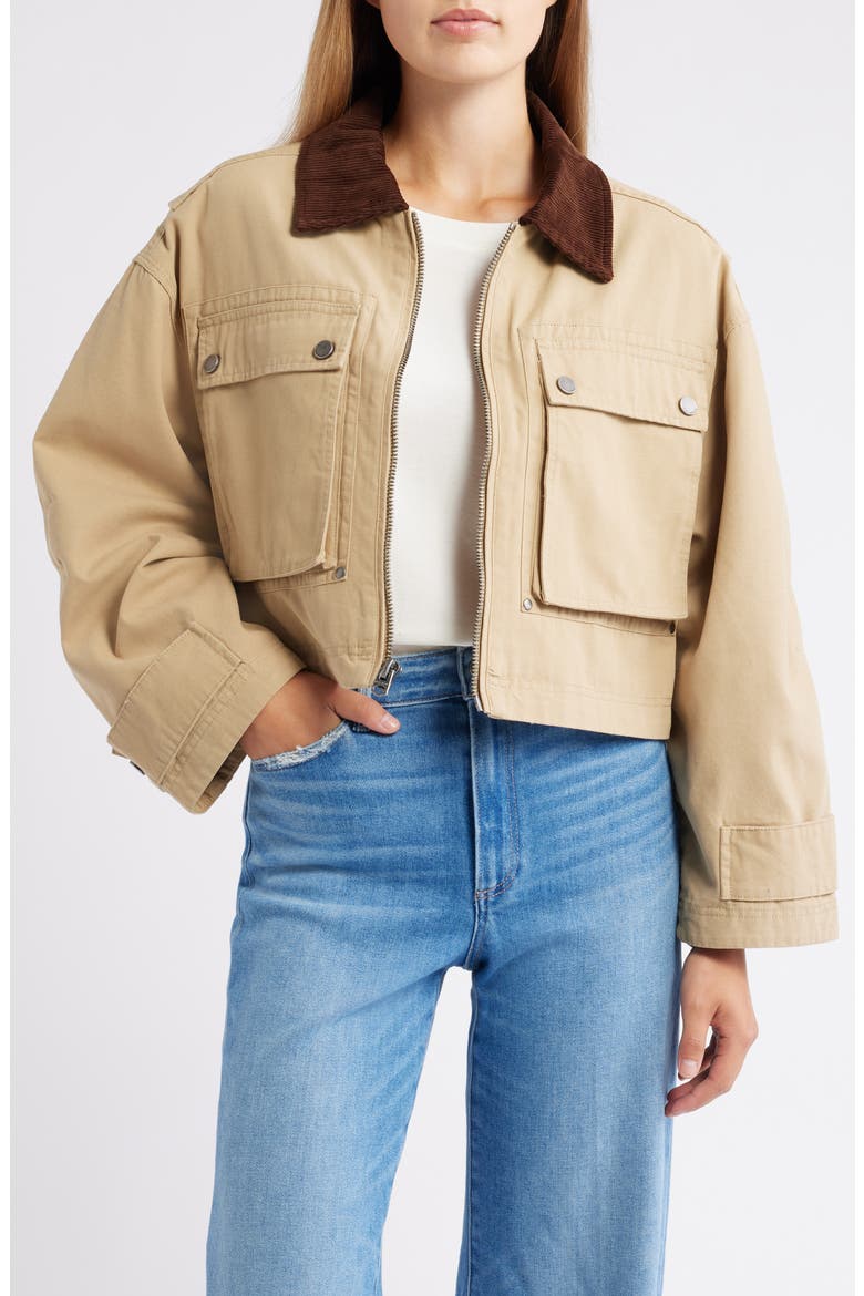 Waxed Cotton Boxy Cargo Jacket, Main, color, DARK KHAKI