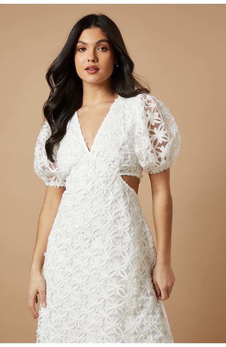 Oasis Textured Cutout Detail Midi Dress, Alternate, color, White