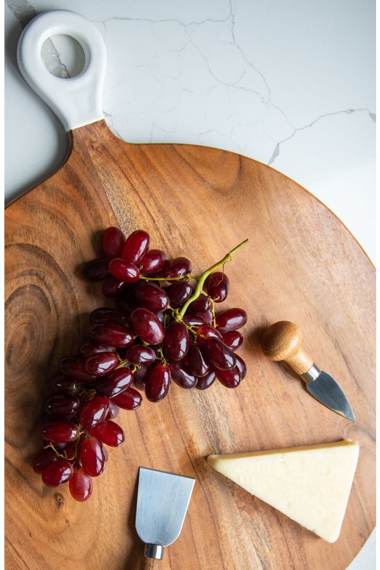 Wood + White Collection Acacia Wood Round Charcuterie Board, Large, Alternate, color, white, brown