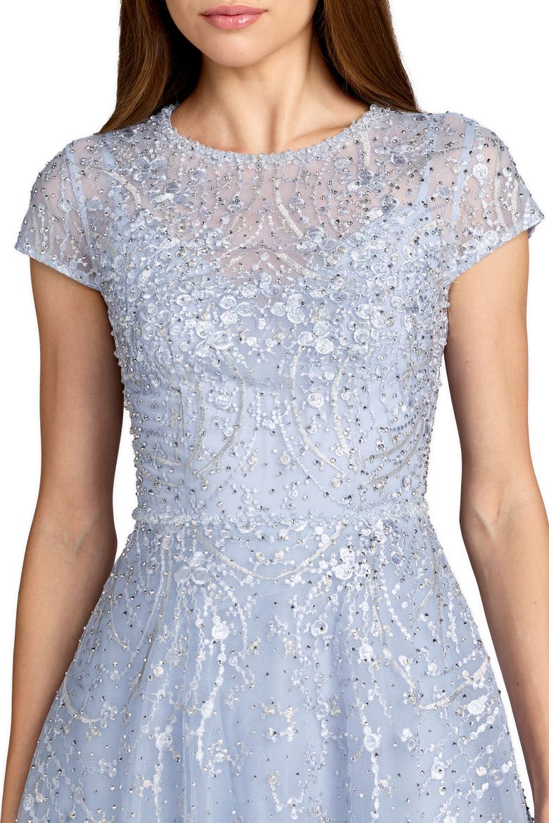 Embellished High Neck Cap Sleeve A Line Dress, Alternate, color, Powder Blue