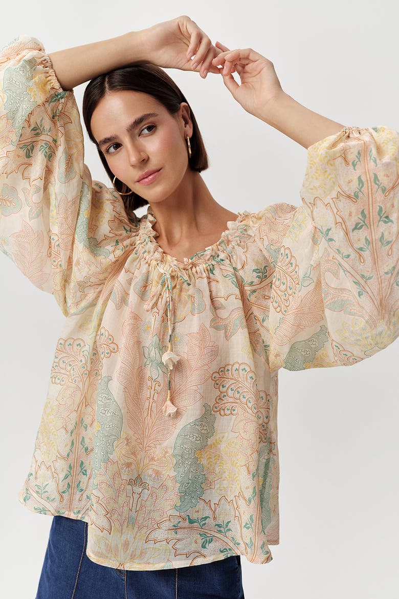Uliana Off Shoulder Tie Neck Long Sleeve Blouse, Alternate, color, Multi Color