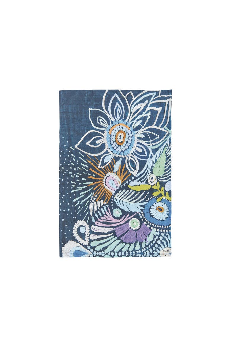 Abstract Floral Cotton Kitchen Dishtowel, Main, color, Blue