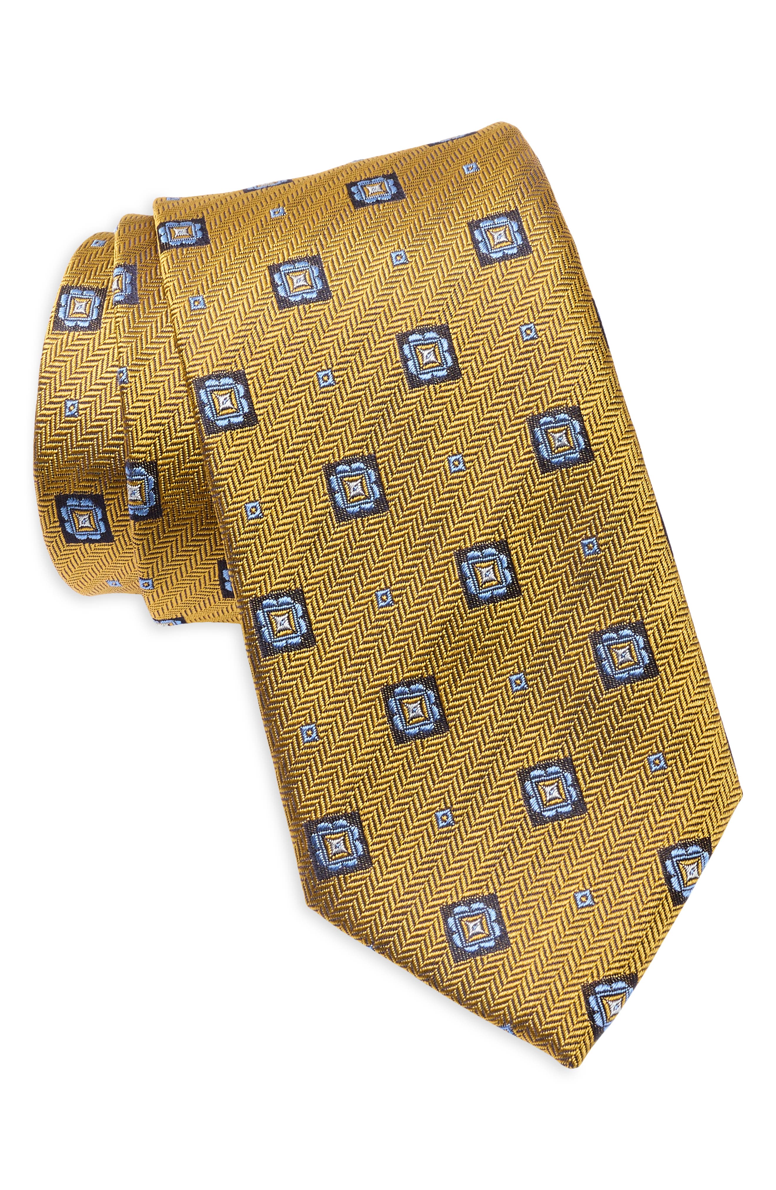 Jack Victor Geometric Medallion Silk Tie In Yellow