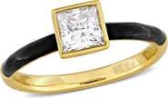 Julianna B. Moissanite & Black Enamel Halo Solitaire Ring