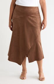 CITY BLUES Faux Leather Asymmetrical Midi Skirt
