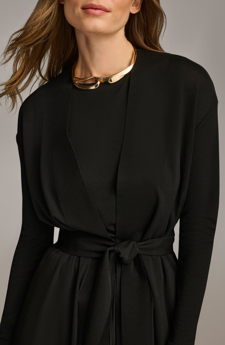 Donna Karan New York Tie Waist Long Cardigan, Alternate, color, Black