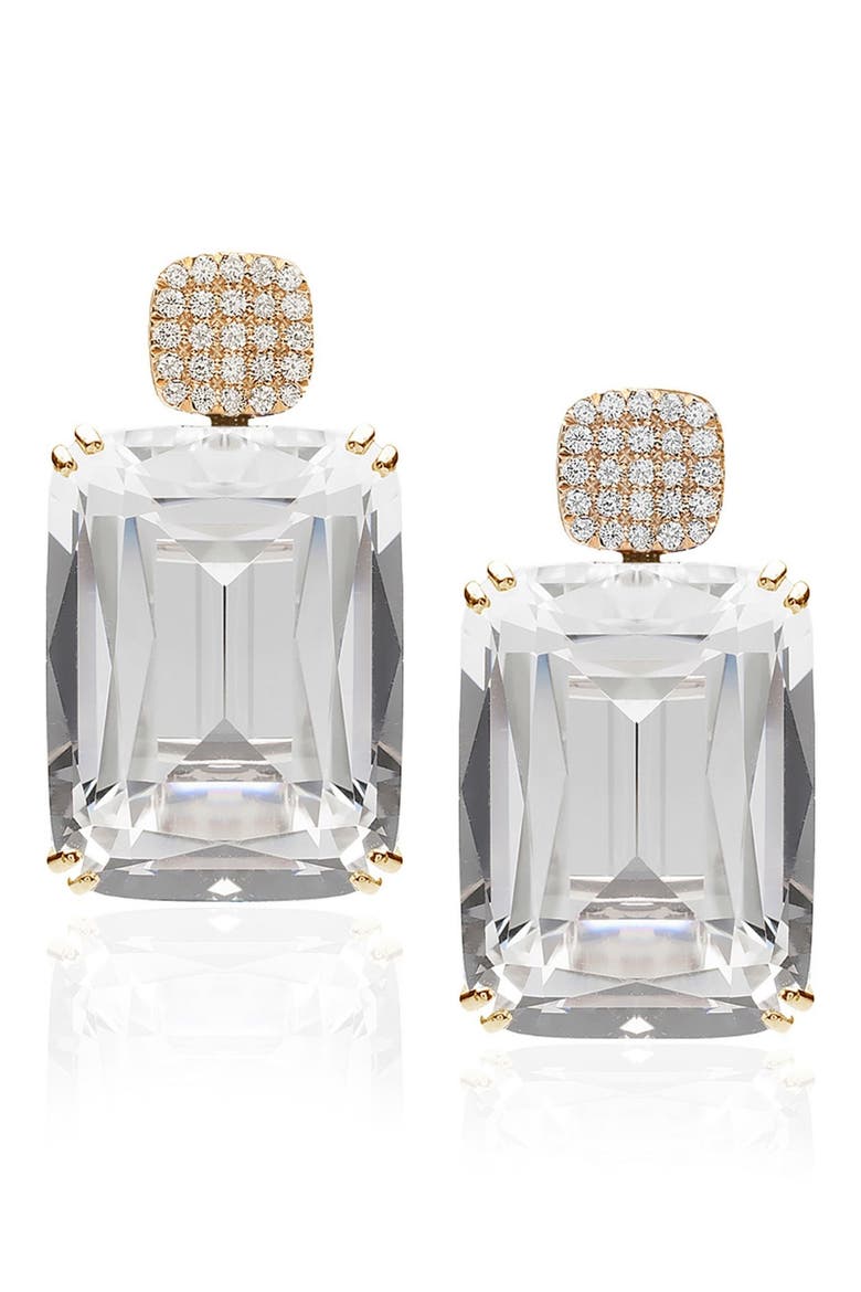 Gossip Cushion Cut Drop Earrings, Main, color, CLEAR