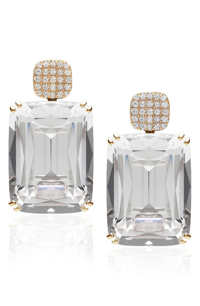 GOSHWARA Gossip Cushion Cut Drop Earrings, Main, color, Clear