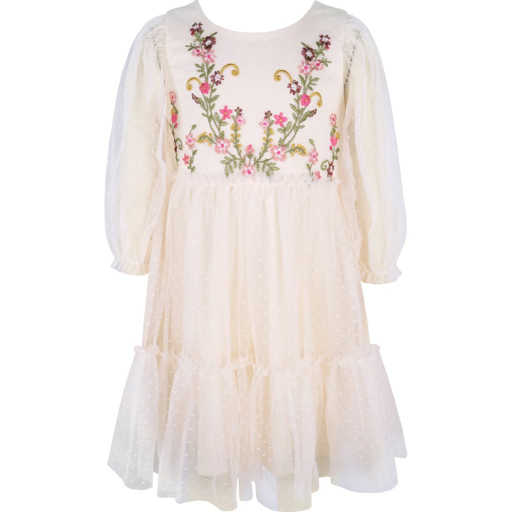 Zunie Kids' Three Quarter Sleeve Embroidered Dress In Neutral