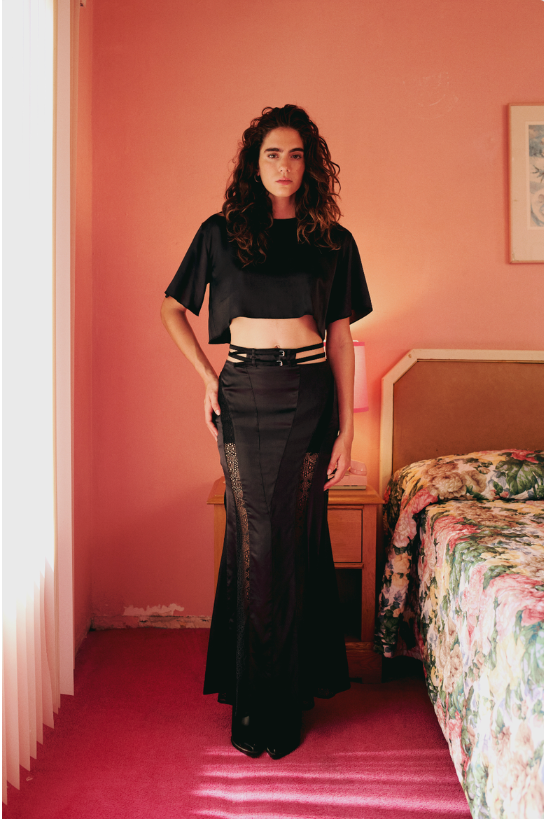 Pure Silk Long Skirt, Alternate, color, BLACK