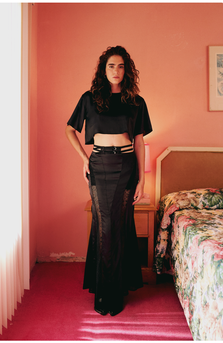 PCFG Pure Silk Long Skirt, Alternate, color, Black