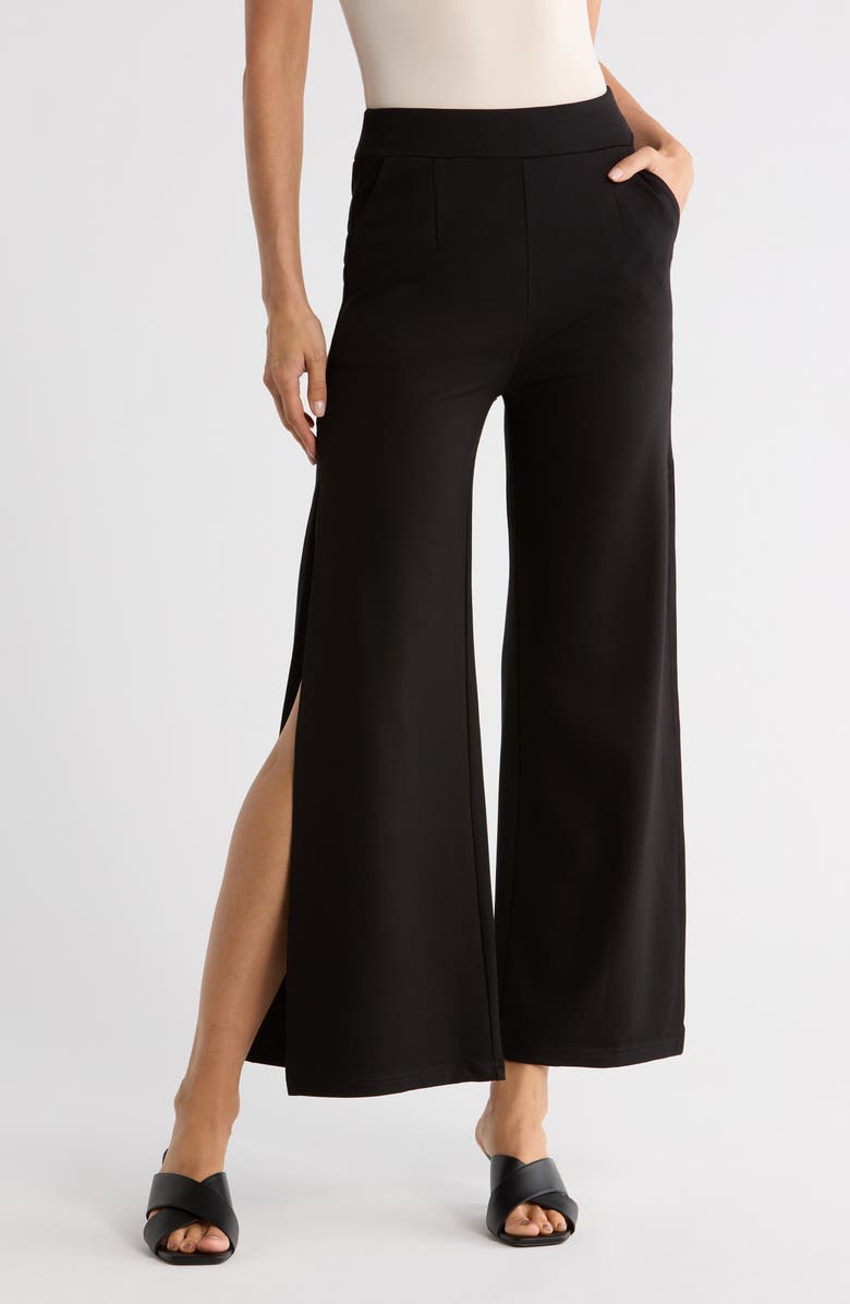 PATRIZIA LUCA Slit Wide Leg Pants, Main, color, Black