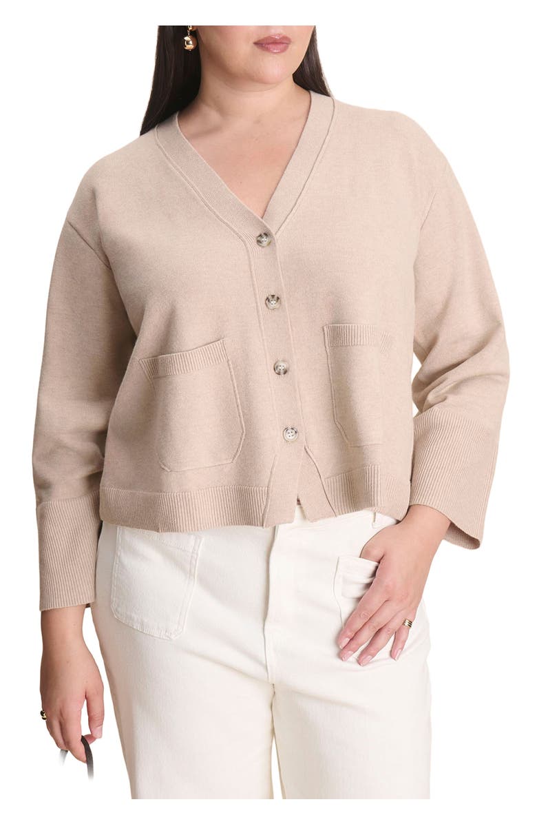 ELOQUII Wide Sleeve Cardigan With Pockets, Main, color, Light Tan