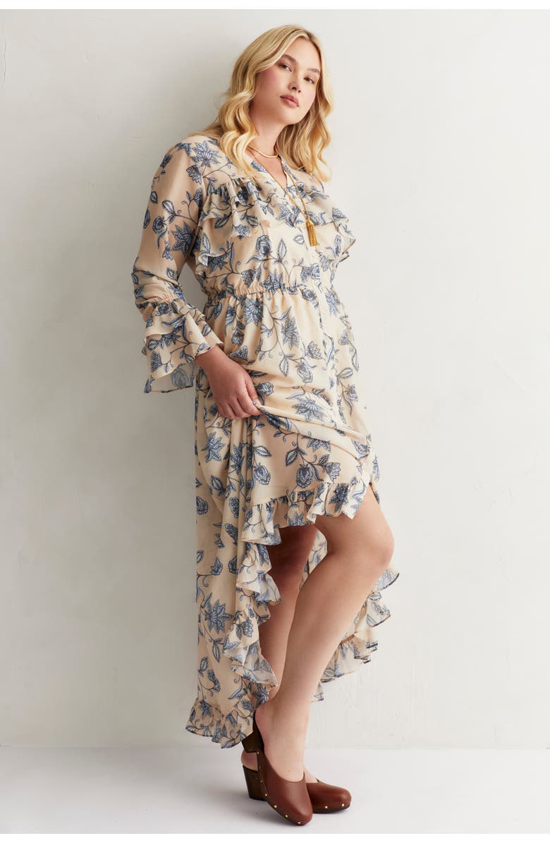 June + Vie Ruffle Detail Maxi Shirt Dress, Alternate, color, Spring Floral