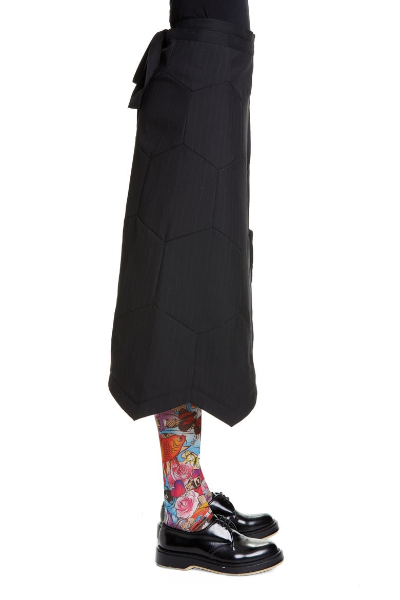 Honeycomb Pinstripe Wool Wrap Skirt, Alternate, color, BLACK