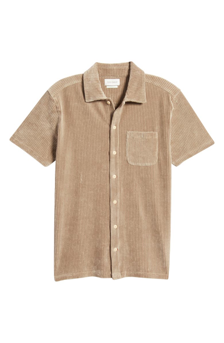 Oliver Spencer Riviera Corduroy Short Sleeve Organic Cotton Blend Button-Up Shirt, Alternate, color, Grey