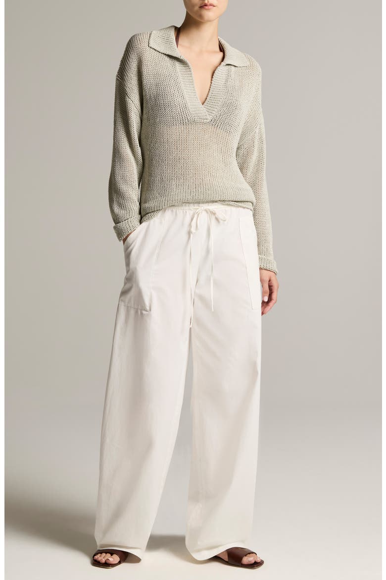 Coated Cotton Blend Polo Sweater, Alternate, color, BEACH STONE