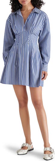 【Steve Madden】Aria ストライプ ミニシャツワンピース Steve Madden Aria Long Sleeve Mini Shirtdress | Nordstromrack