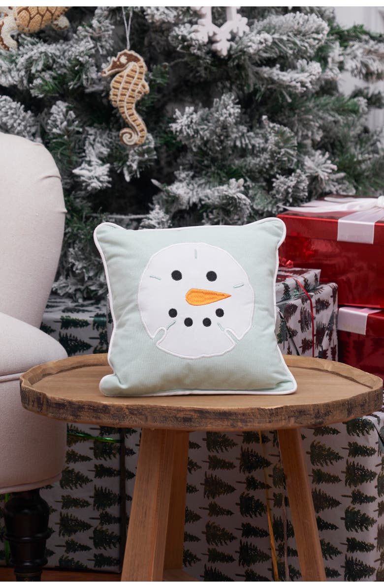 C&F Home Sand Dollar Shaped Snowman Christmas Accent Pillow, 10" x 10", Alternate, color, Green
