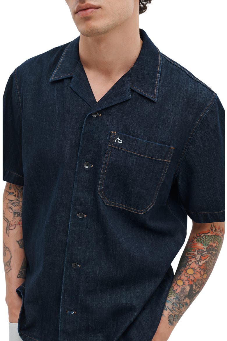 Resort Short Sleeve Denim Button-Up Shirt, Alternate, color, RINSE
