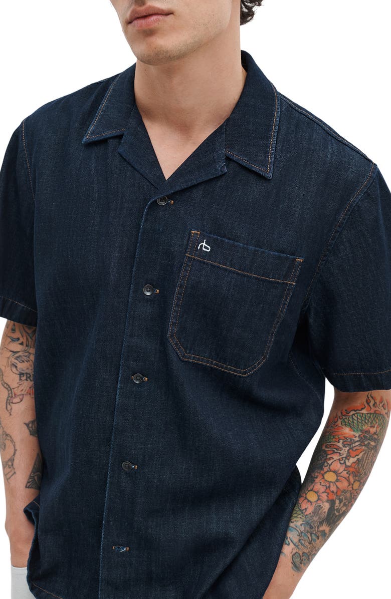 rag & bone Resort Short Sleeve Denim Button-Up Shirt, Alternate, color, Rinse