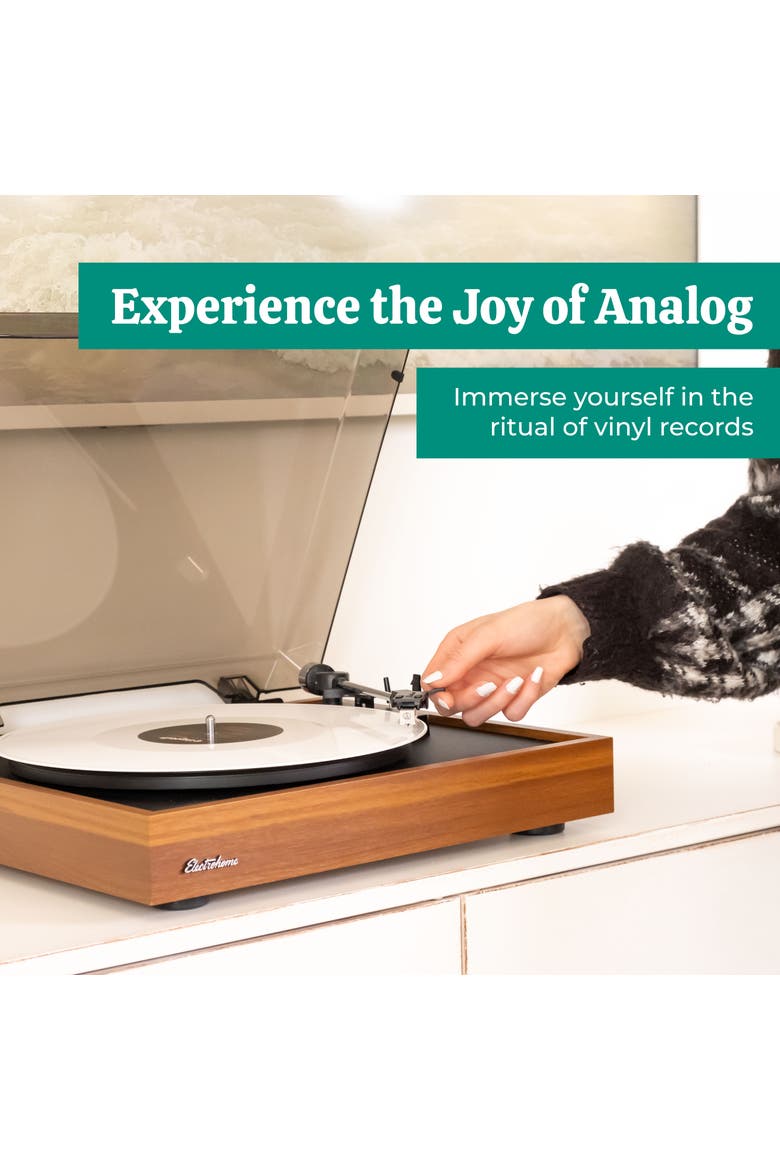 Vinyl Record Player Belt-Drive Turntable, Built-in Preamp, Auto-Stop, Alternate, color, Teak