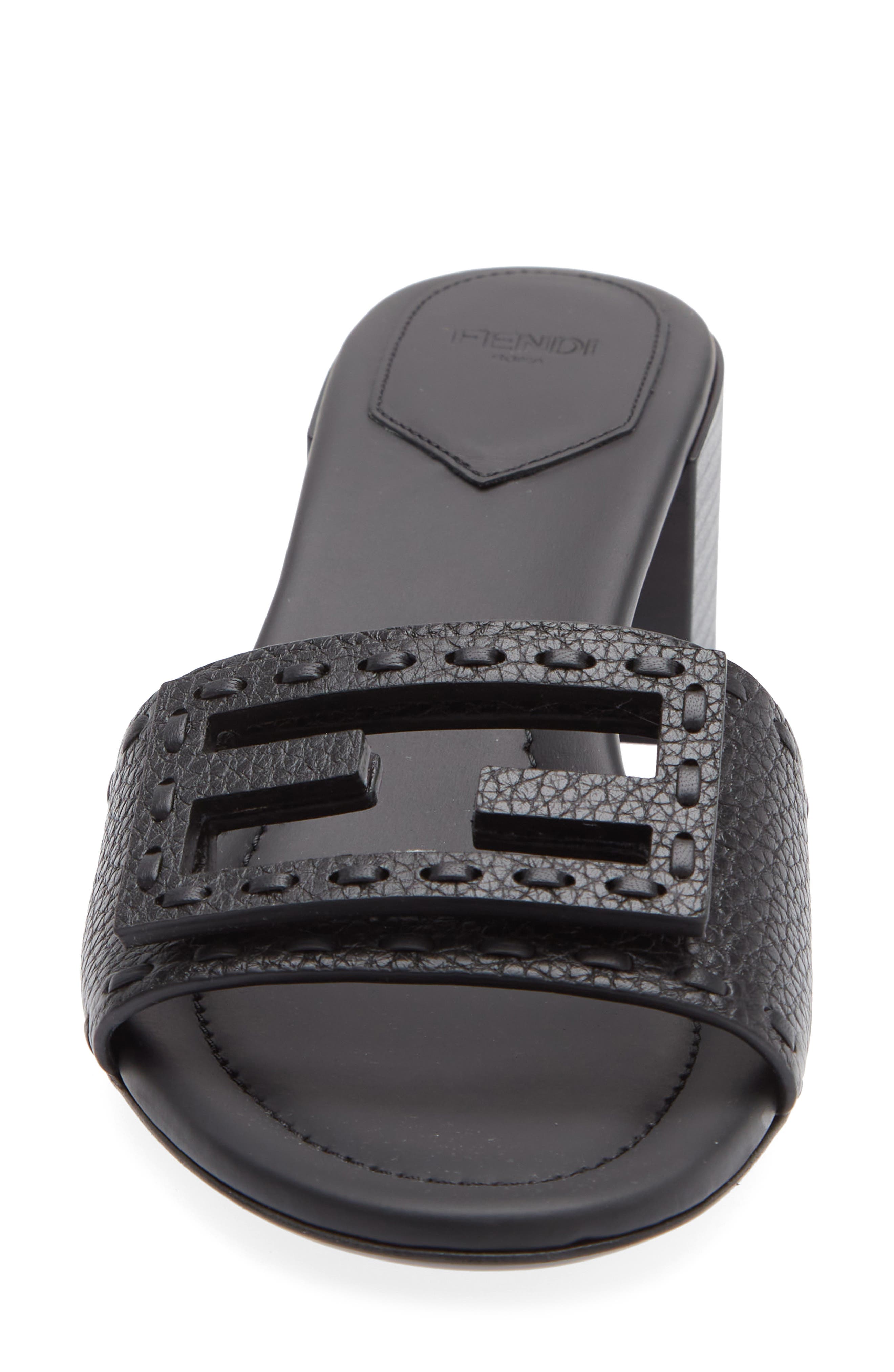 Fendi Baguette Slide Sandal, Alternate, color, Nero