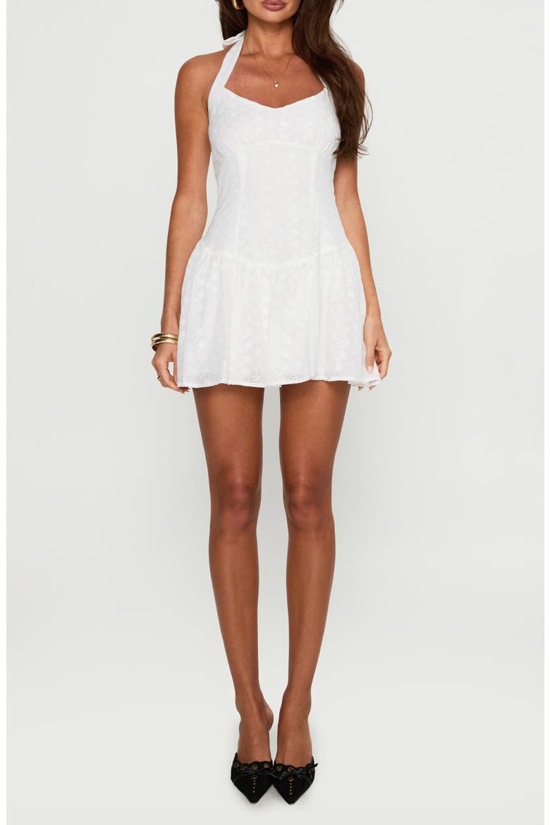 Kaesie Eyelet Halter Minidress, Main, color, WHITE