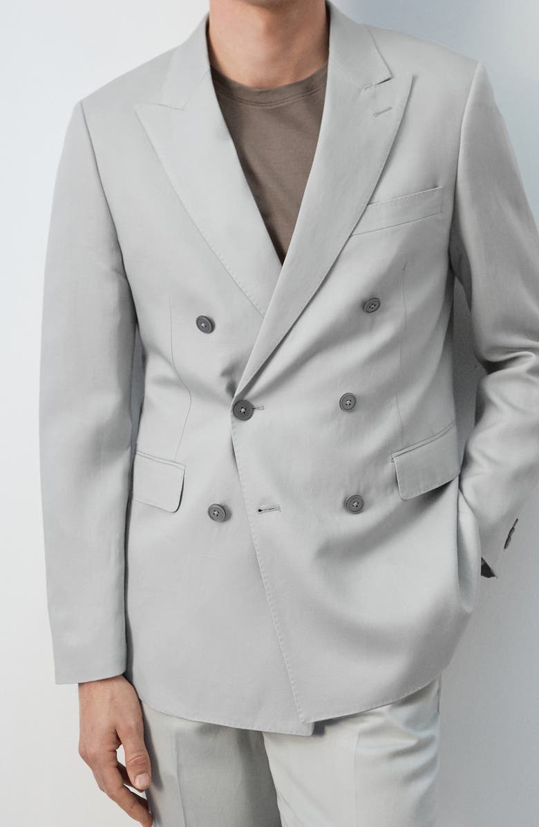 MANGO Amalfi Linen Slim Fit Double Breast Blazer, Alternate, color, Grey