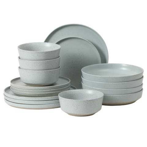 Overbrook 16-Piece Stoneware Stackable Plates and Double Bowl Dinnerware Set, Service for 4