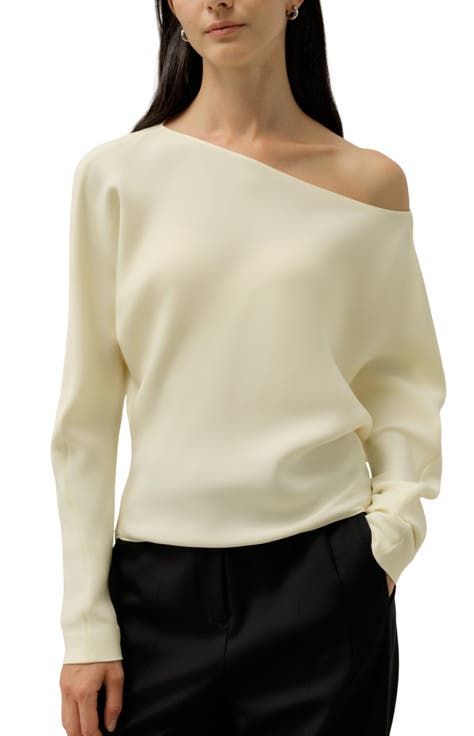 Long Sleeve Gathered Silk Top