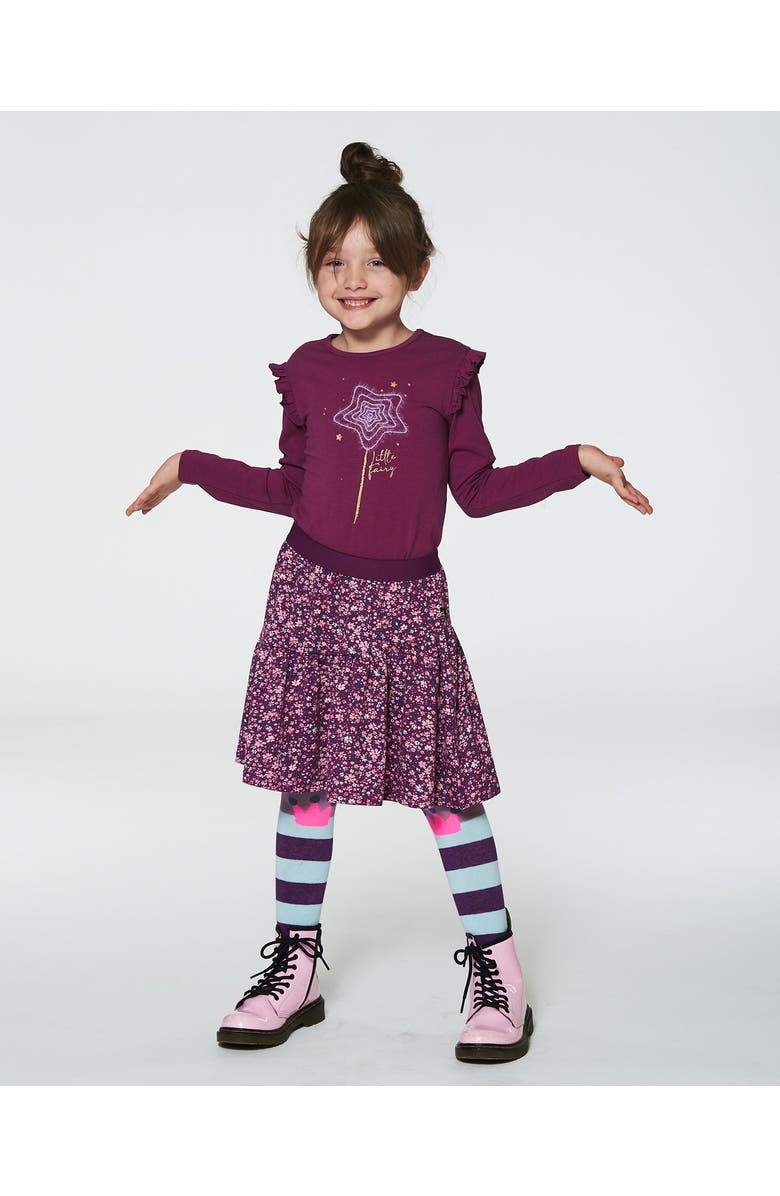 Deux par Deux Little Girl's Organic Cotton T-Shirt With Frill Burgundy, Alternate, color, 