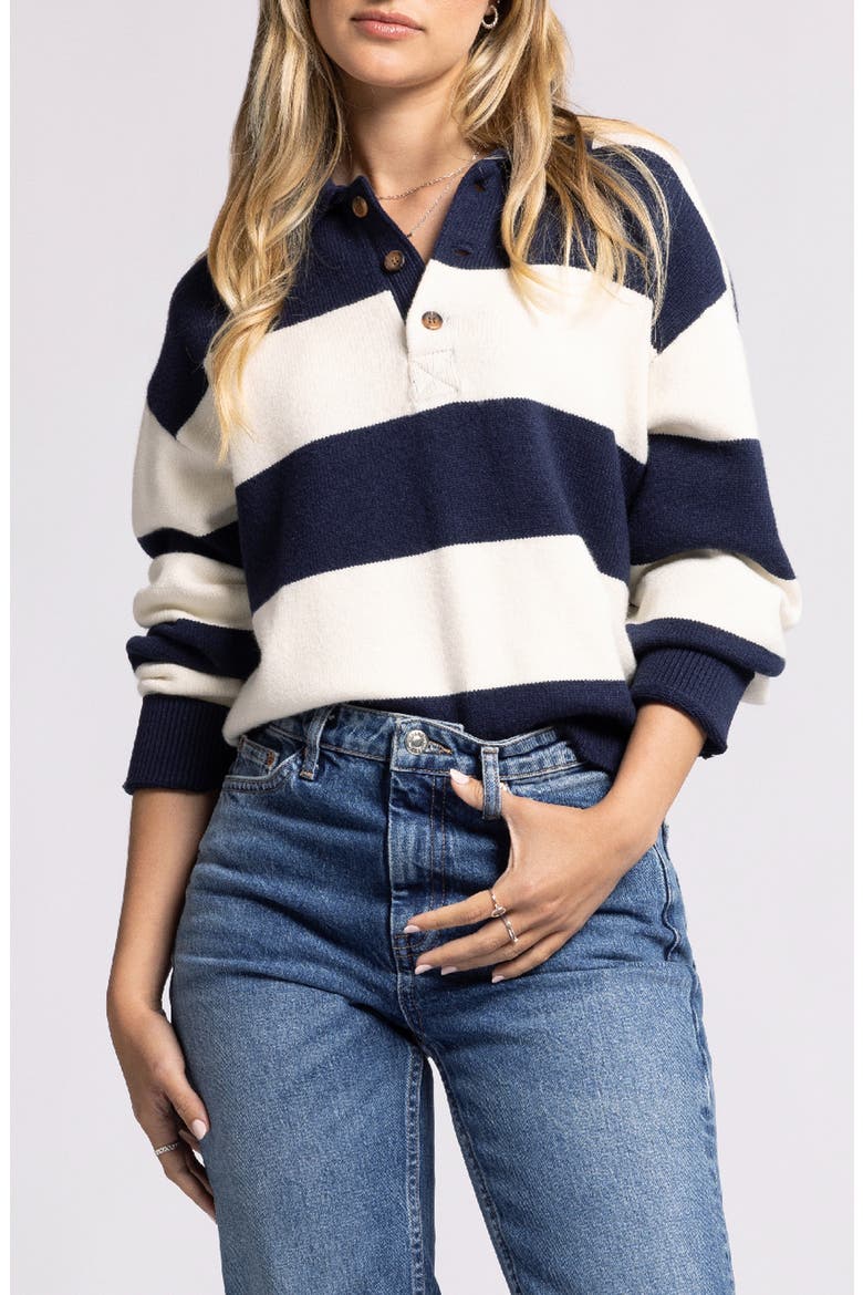 Rugby Stripe Polo Sweater, Main, color, IVORY NAVY