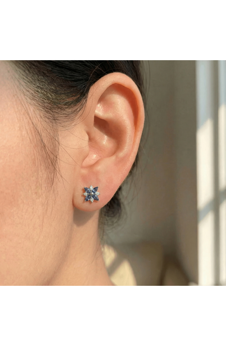 Bliss Diamond .60Ct Petal Marquise Blue Sapphire Diamond Studs Earrings Gold Lab Grown, Alternate, color, 14K White Gold