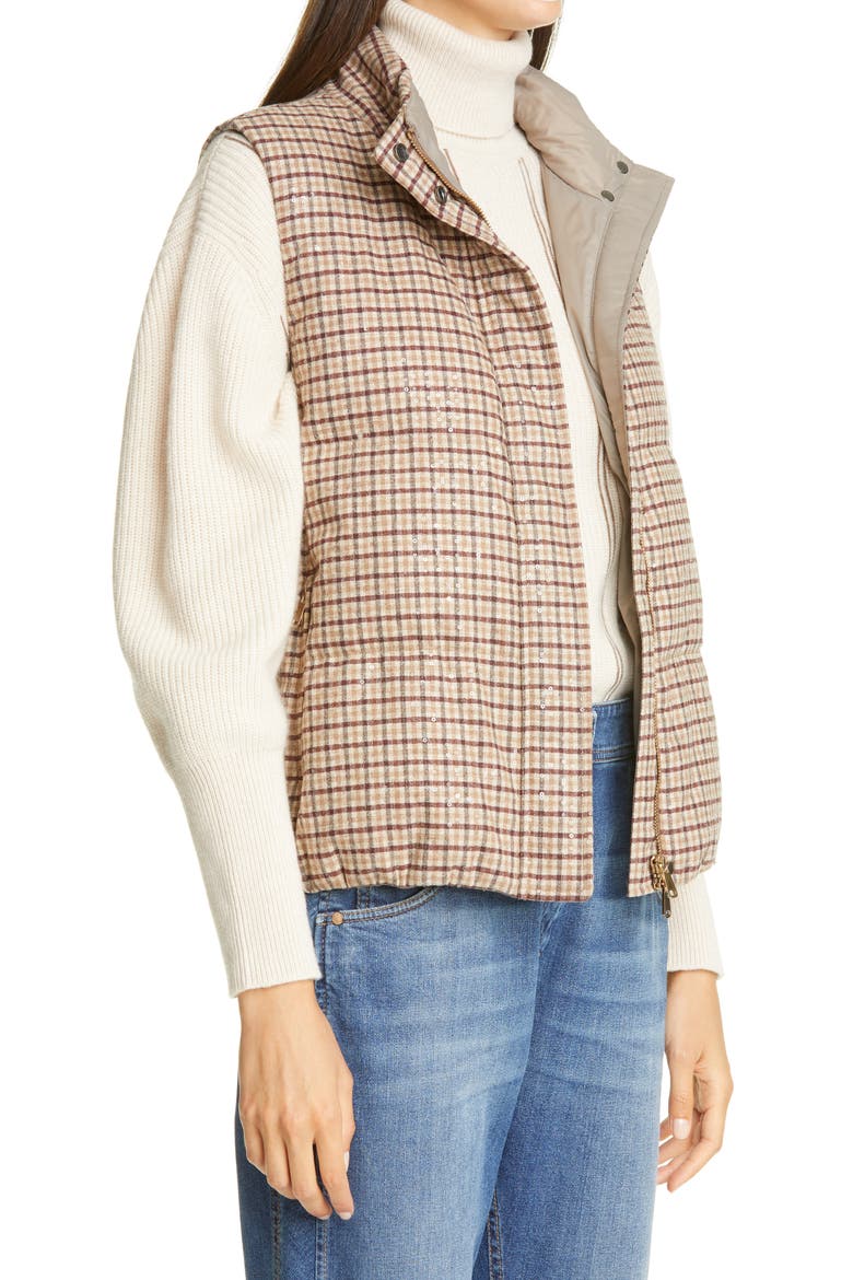 Check Down Quilted Vest, Alternate, color, C003 BEIGE TOBACCO