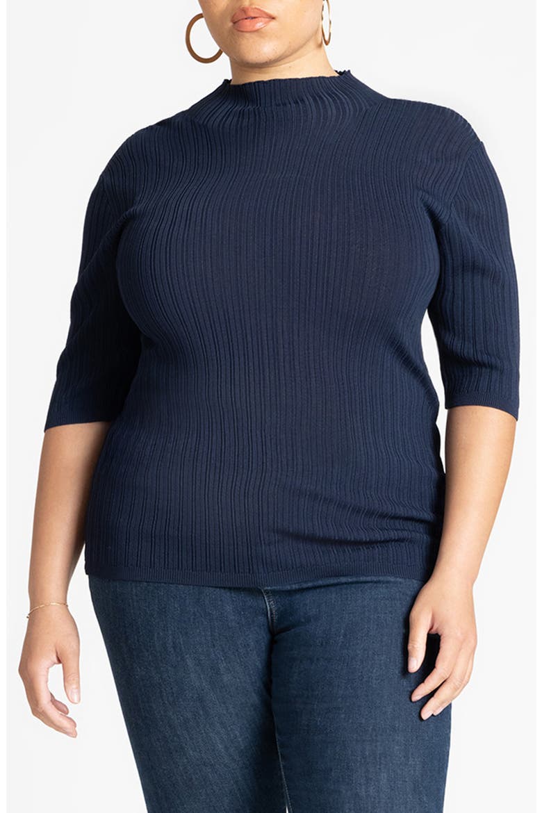 Sleek Funnel Neck Elbow Sleeve Sweater, Main, color, NAVY