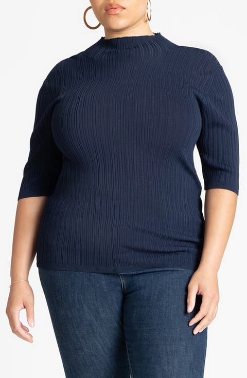 Sleek Funnel Neck Elbow Sleeve Sweater