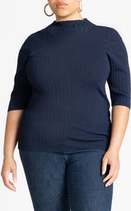 ELOQUII Sleek Funnel Neck Elbow Sleeve Sweater