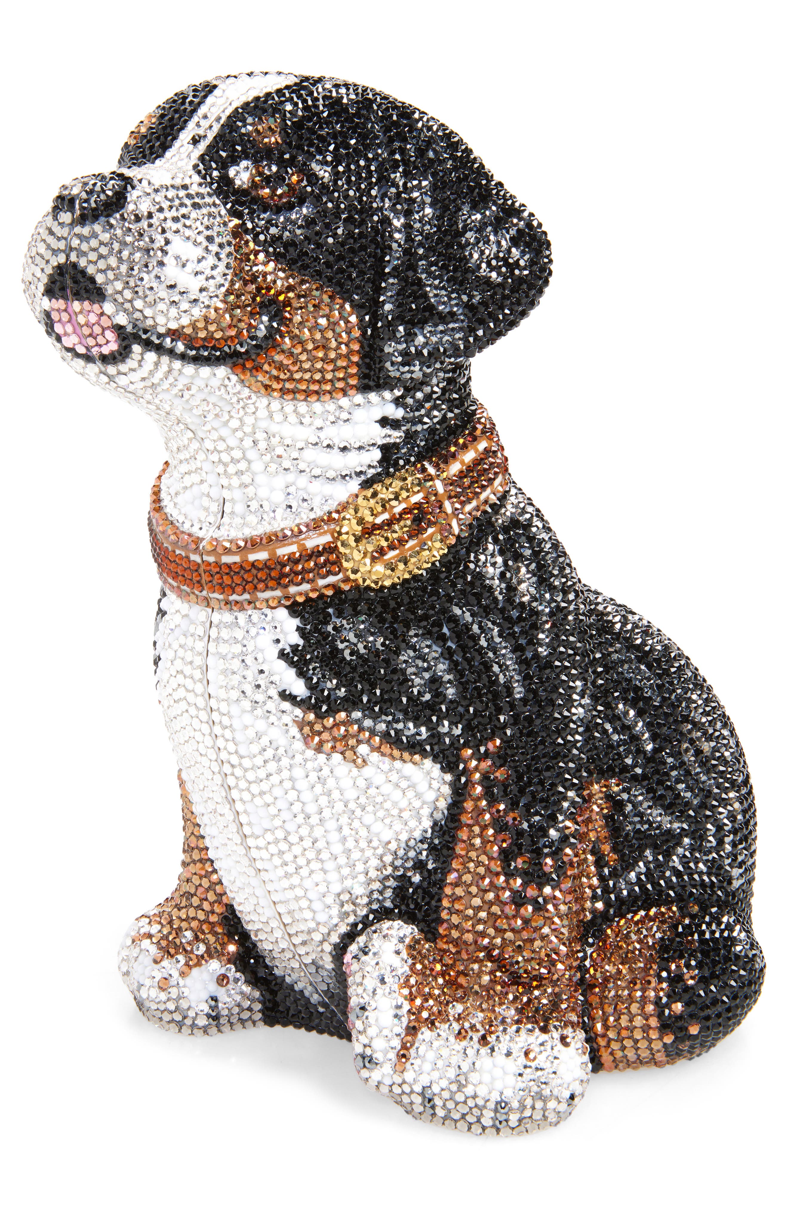 Judith Leiber Juno Puppy Crystal Clutch, Main, color, 
