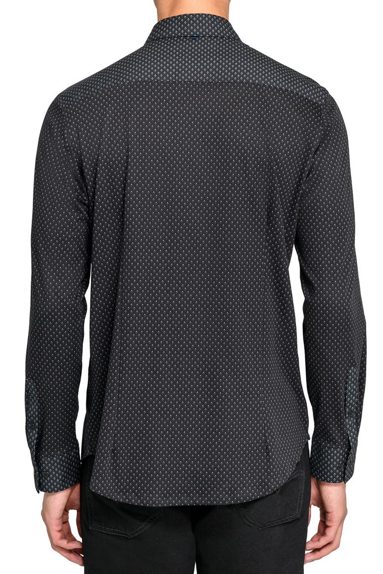 Reworked Slim Fit Black Diamond Print Cotton Button-Up Shirt, Alternate, color, BLACK