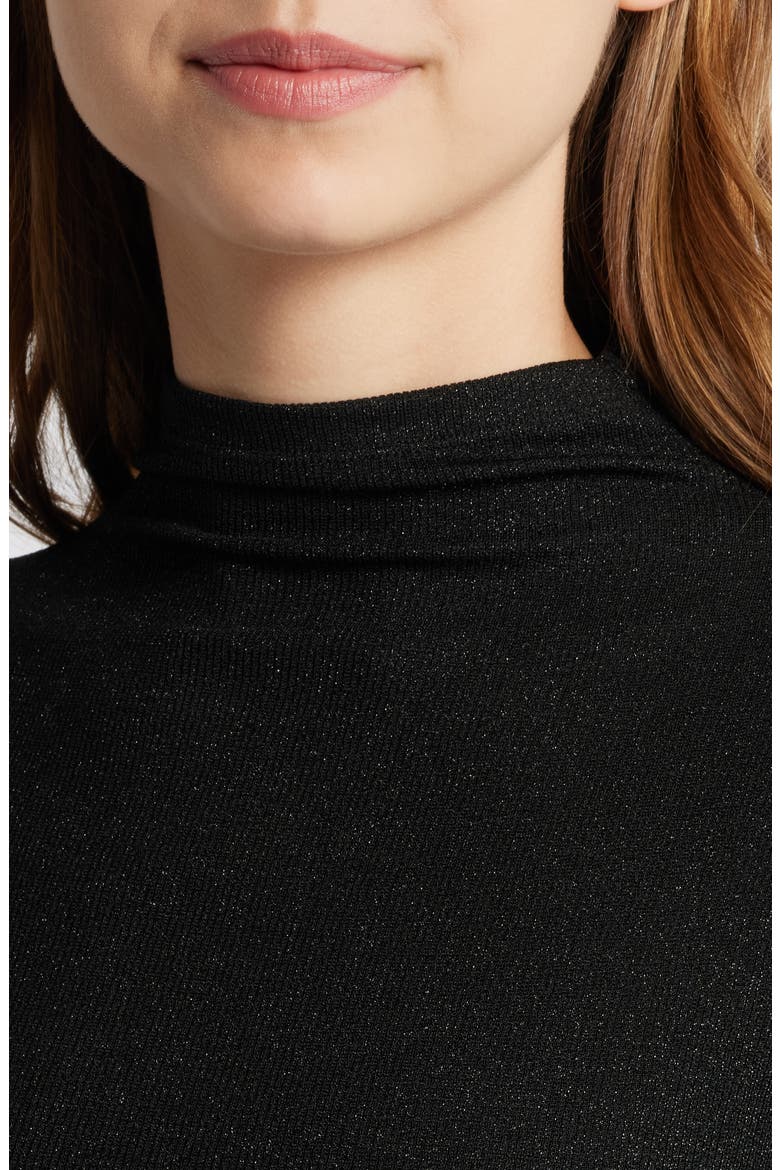 Metallic Funnel Neck Top, Alternate, color, BLACK