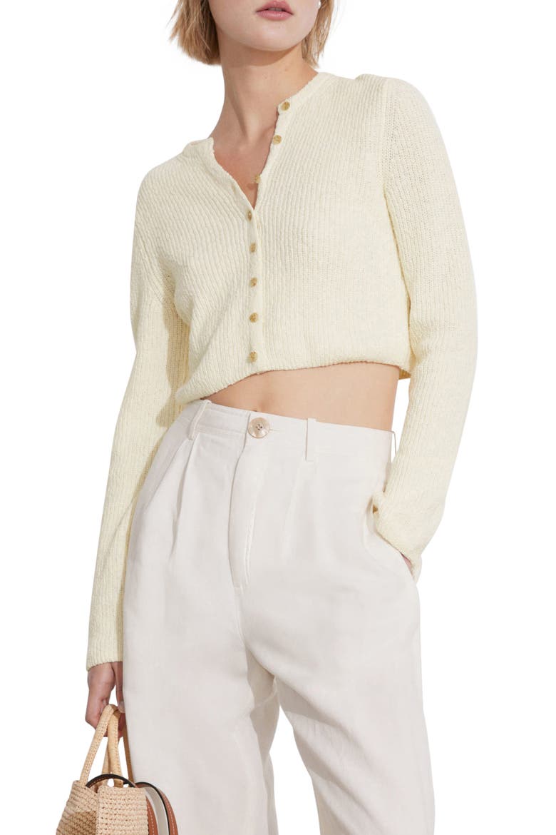 Crop Cotton Cardigan, Main, color, WHITE DUSTY LIGHT