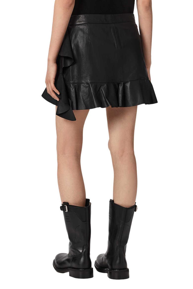 Luana Lea Ruffled Leather Miniskirt, Alternate, color, BLACK