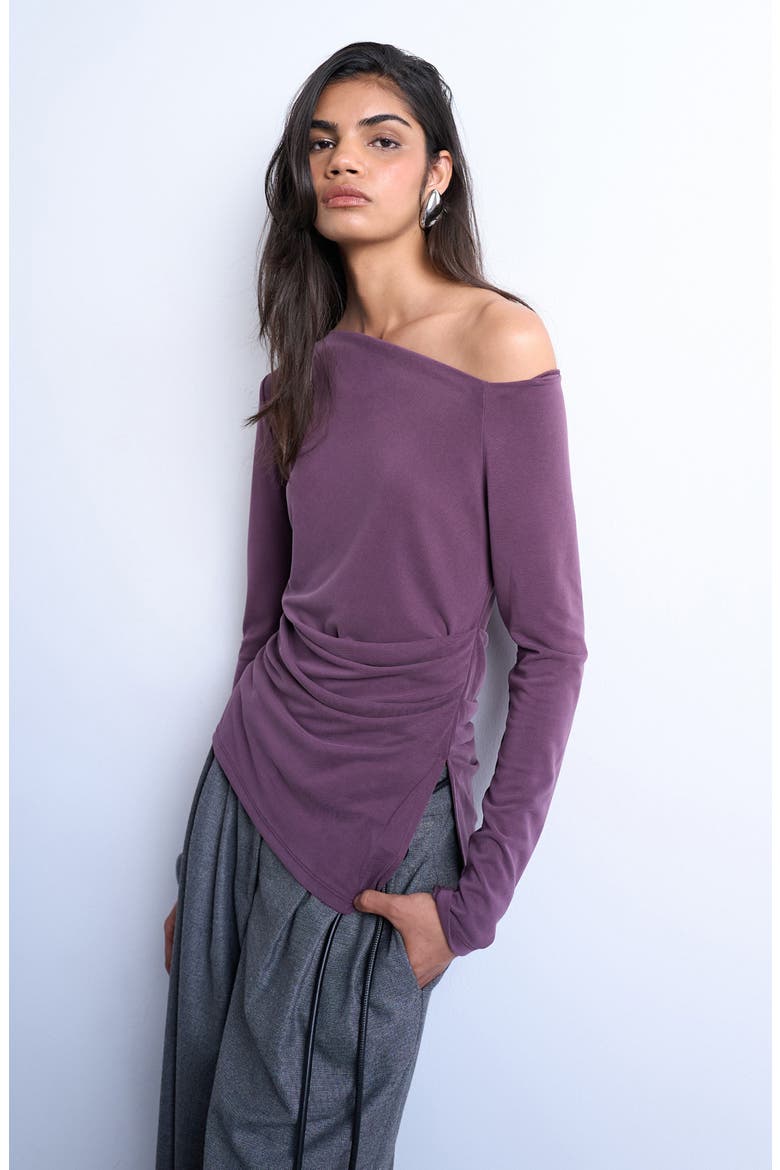 One-Shoulder Ruched Top, Main, color, PLUM