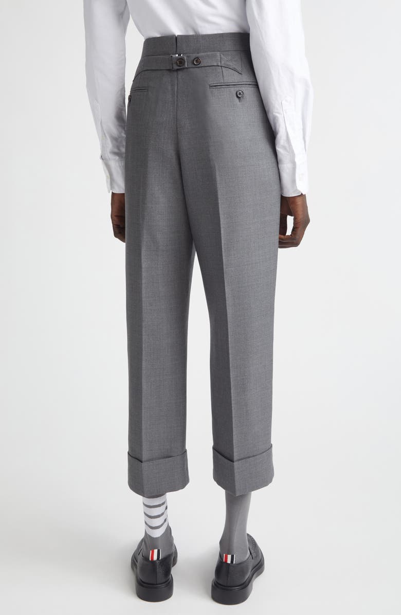 Thom Browne Back Strap Wool Cuff Crop Pants, Alternate, color, Medium Grey