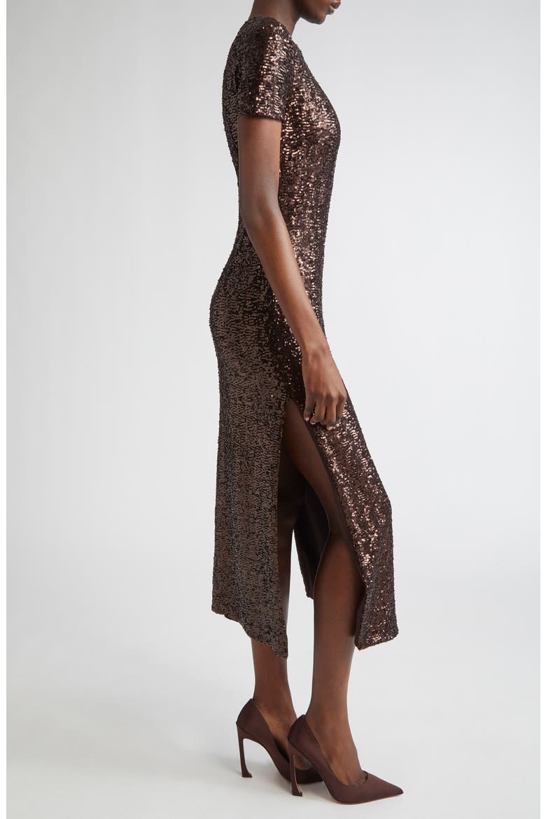 Sequin Midi T-Shirt Dress, Alternate, color, CHOCOLATE
