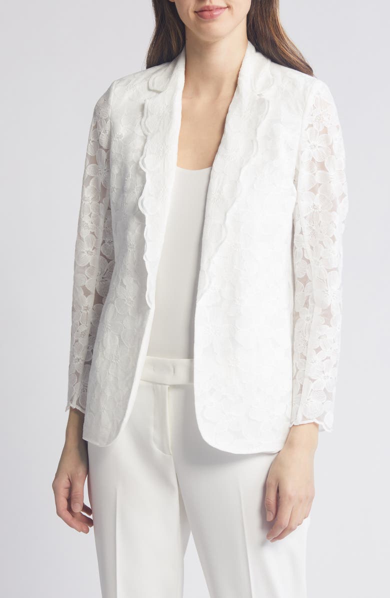 Anne Klein Scallop Edge Floral Lace Jacket, Main, color,