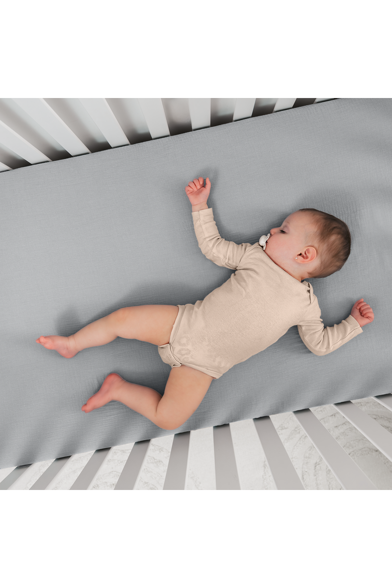 Muslin Fitted Crib Sheet - Pack of 2, Alternate, color, Pacific Blue and Heather
